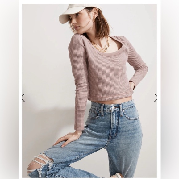 Madewell MWL Waffle Long-Sleeve Crop Tee Pale Thistle Sz Small - Picture 1 of 6